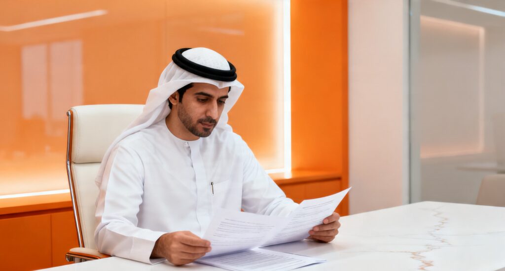 Multi-jurisdictional commercial contracts review under UAE Commercial Transactions Law with corporate documents and digital signature tools.