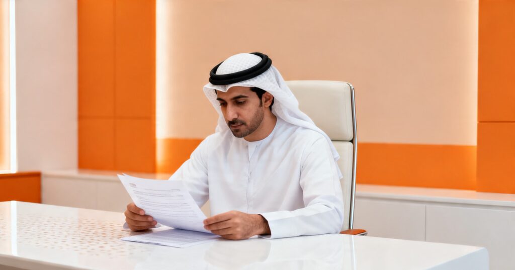 Corporate lawyers mediating a shareholder dispute inside a Dubai conference room to resolve a corporate deadlock under UAE companies law.