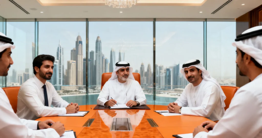 The architectural view of The Gate building inside the Dubai International Financial Centre jurisdiction representing UAE corporate legal frameworks.